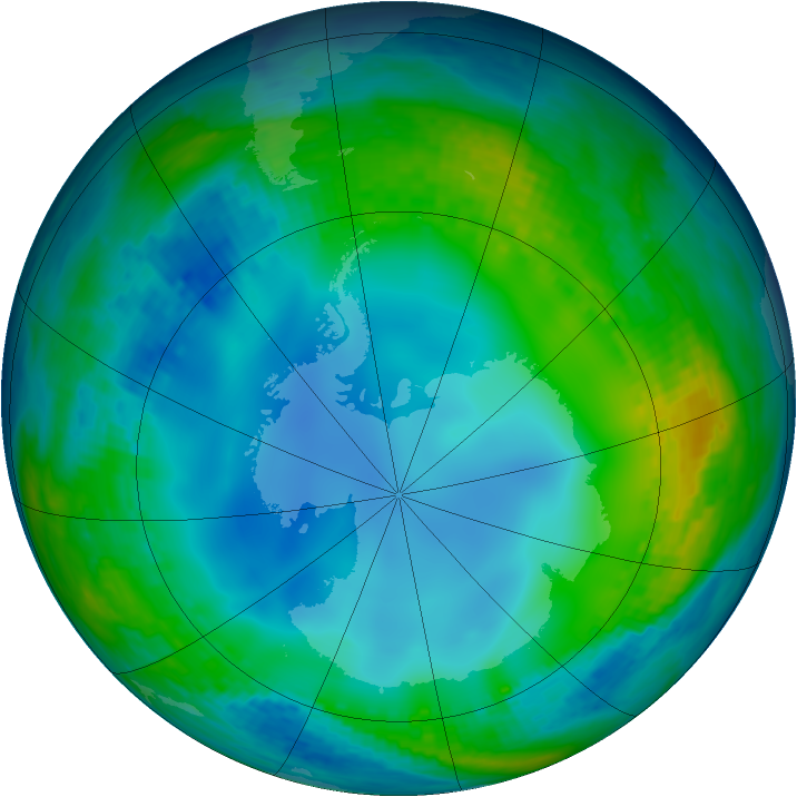 Antarctic ozone map for 03 June 2002